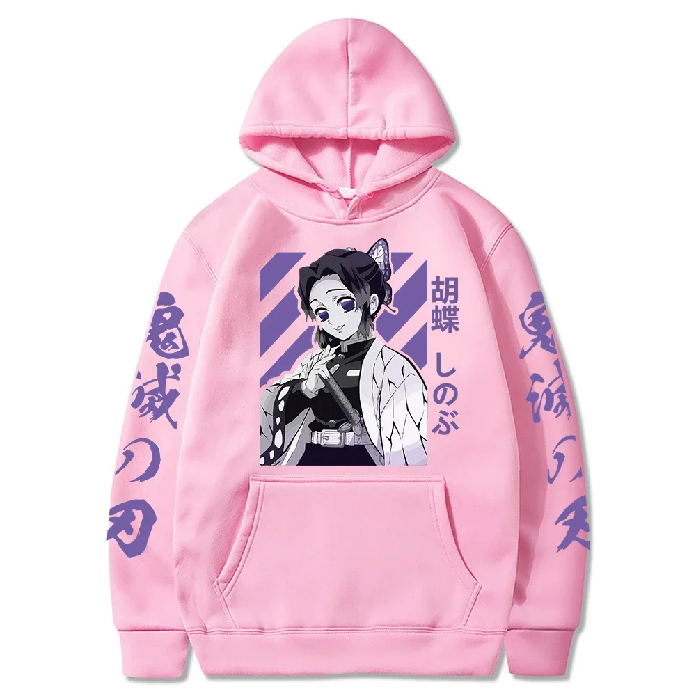 Demon Slayer Shinobu Kochou Graphic Hoodies Kimetsu No Yaiba Anime Hoodie Spring Warm Pullover Sweatshirts Harajuku Loose Tops