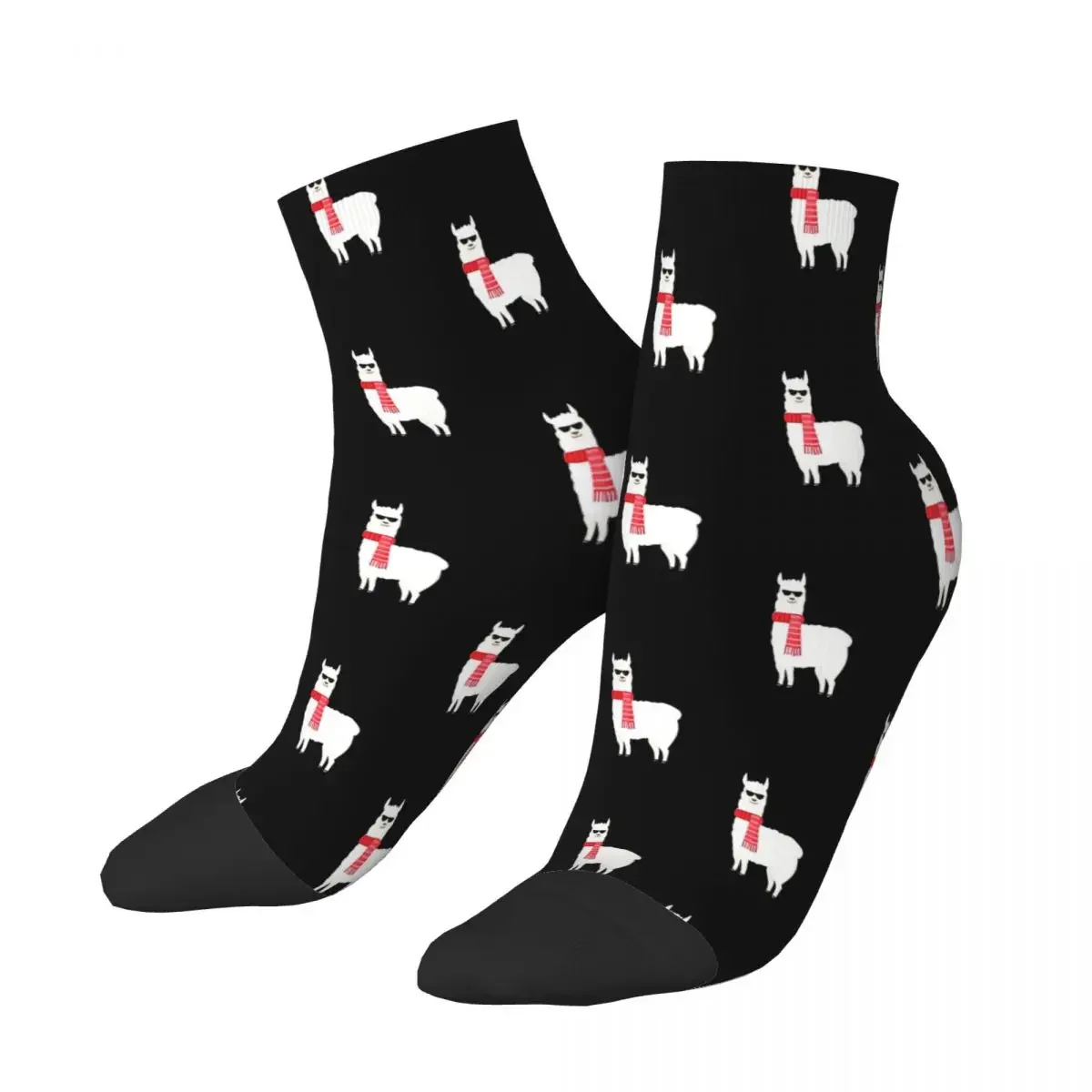 Cute Adorable Llama With Cool Sunglasses Tile Pattern Ankle Socks Male Mens Women Spring Stockings Polyester