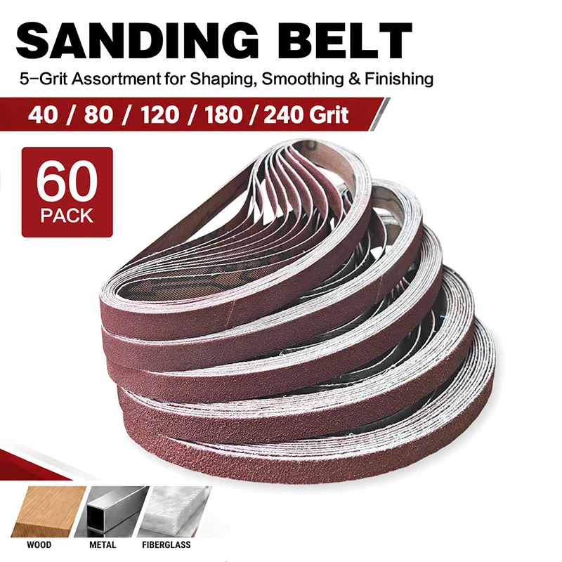 60Pcs 457x13mm Sanding Belts 40-240 Grit Aluminum Oxide Abrasive Bands for Belt Sander Wood Metal Fiberglass Sanding Polishing