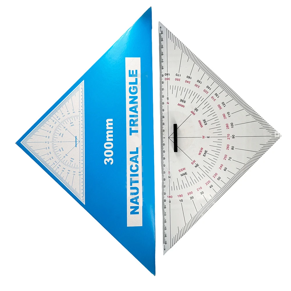 2 Pieces Multifunctional Triangle Ruler Marine Chart Plotting Triangle Ruler Protractor 300 Mm For Navigation Measuring Ruler
