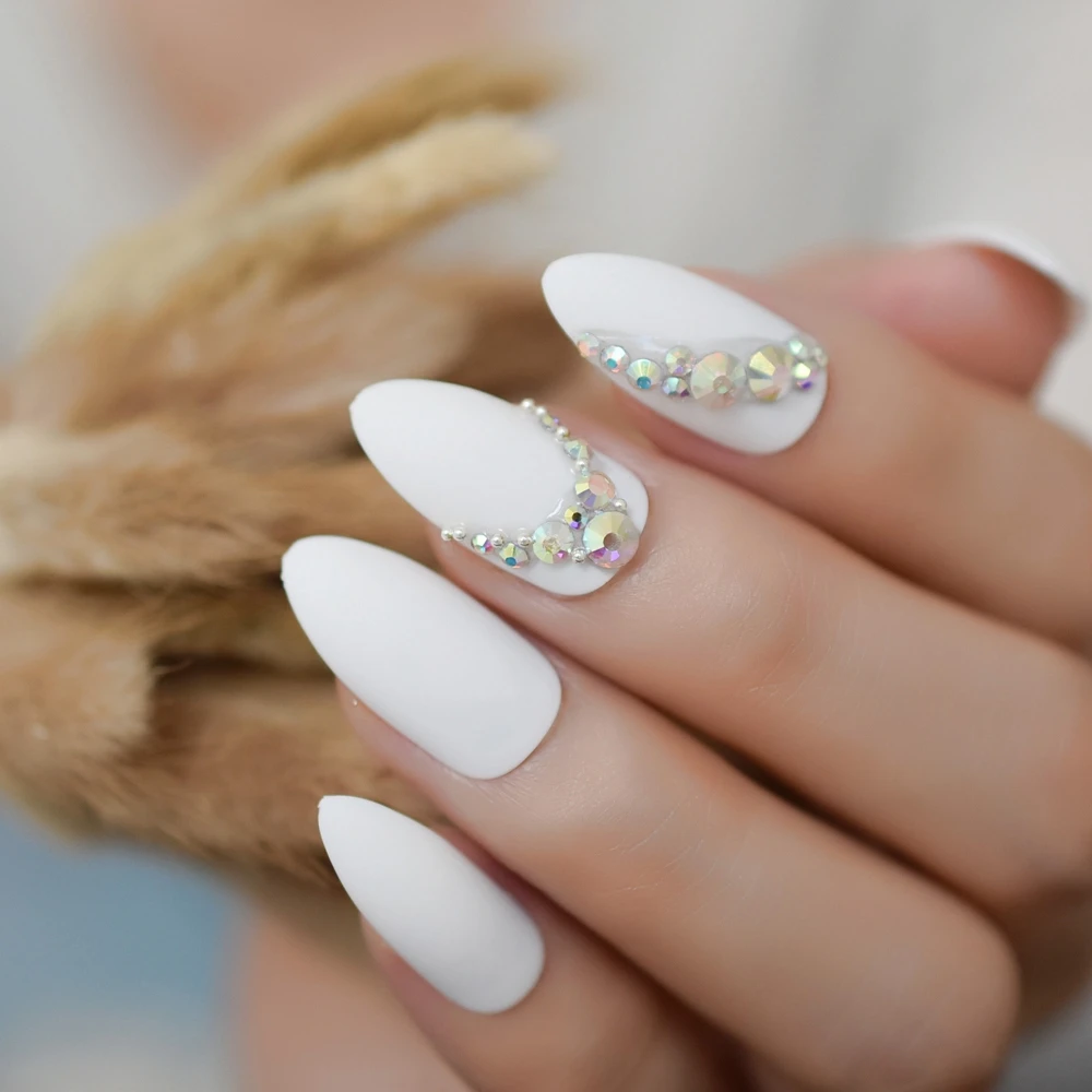 3d bling gemas glitter stiletto fosco unhas falsas amêndoa dicas de arte do prego ab strass fosco unhas falsas imprensa em uso diário