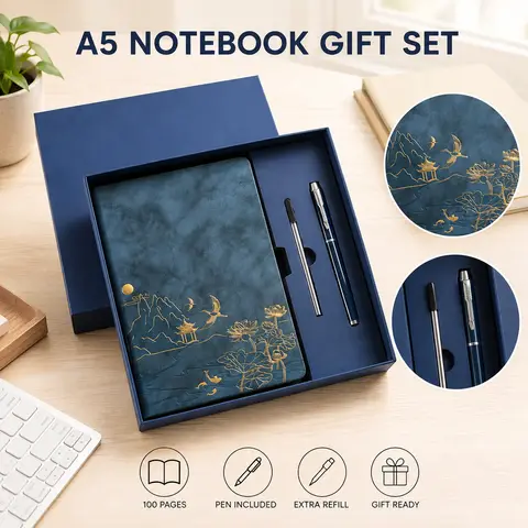A5 Work Notepad Gift Box Set, Equipped with Pen & Refill 100 Pages Writing Notebook,Ideal for Office Meeting Record Teacher Gift