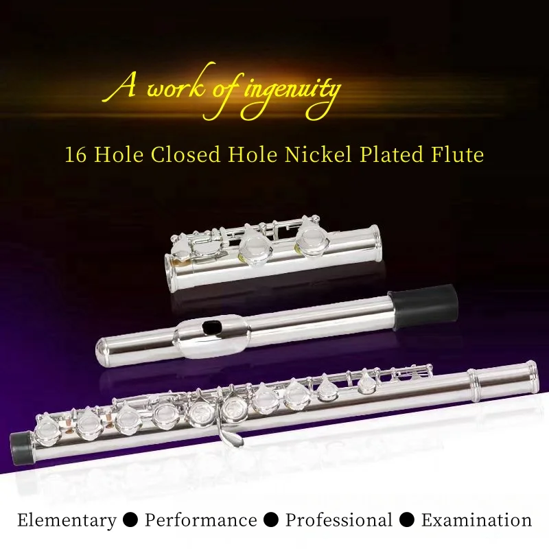 16 Holes E key C tune tail Flute nickel plated silver musical instrument student beginner grade examination  professional