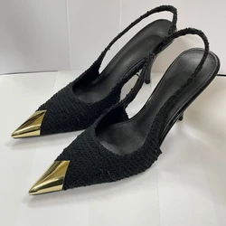 New Summer Women's High Heels Maunipoo Metal Pointed High Heel Sandals Spring Black Sexy Back Empty Single Shoes
