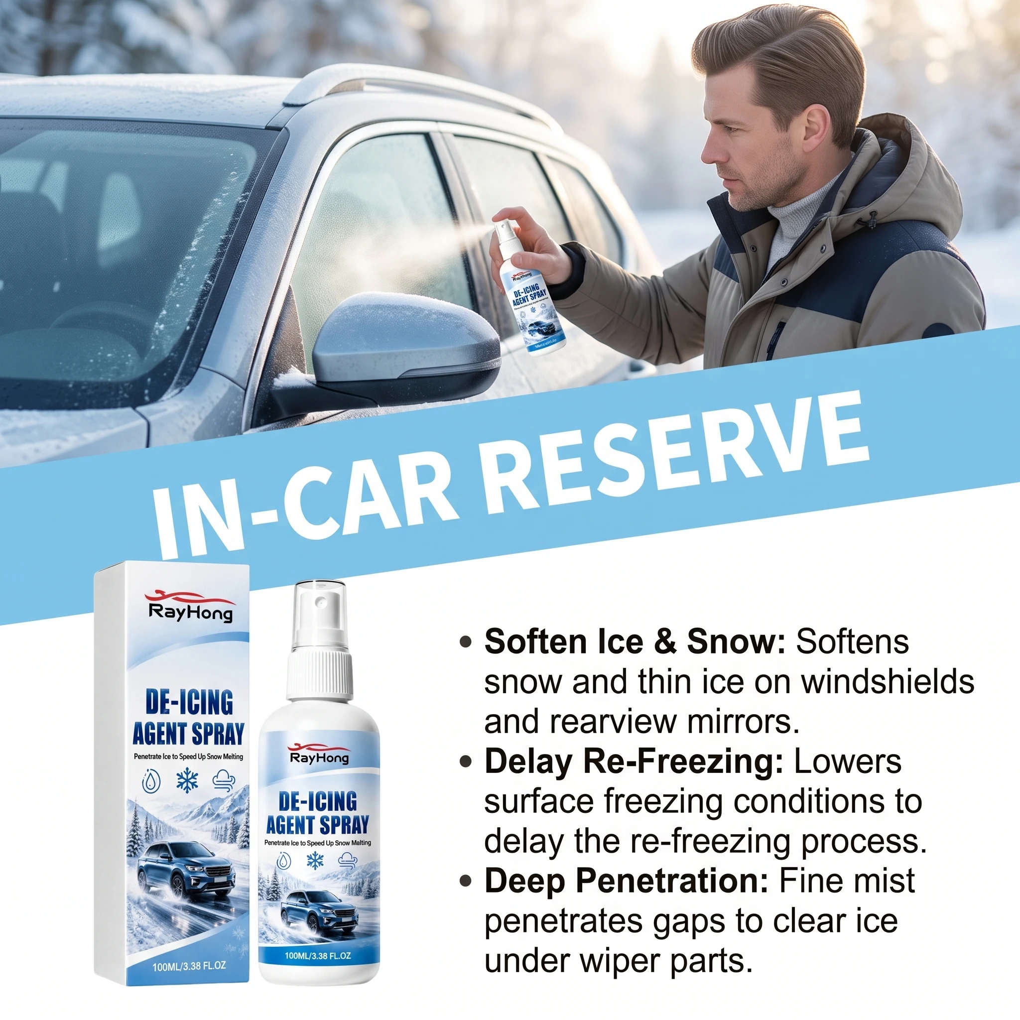 Universal Windshield Deicer Spray Car Ice Melter Snow Remover Agent Winter Auto Window Mirror Lock Defrosting Cleaning Liquid