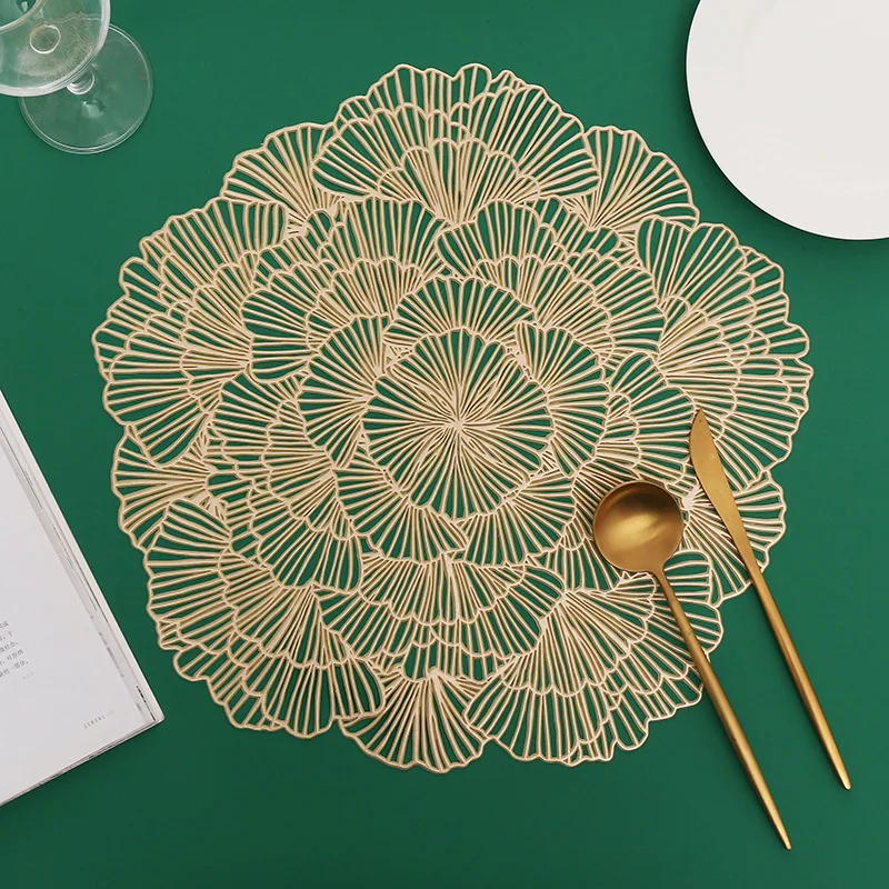 1pc Flower Shaped Placemat, PVC Hollow Out Placemat, Heat Resistant Non Slip Table Mat, Dining Table Decor