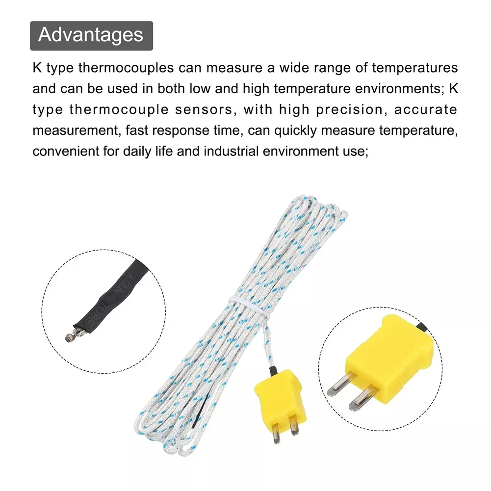 5Pcs 2m Temperature Probe For TM902C Temperature Measuring For K-Type Connector Thermocouple Thermometers Probes Test Meters