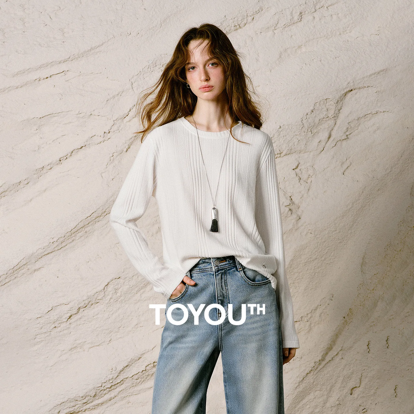 TOYOUTH Women Fleece Knit T-shirt 2026 Winter New 3D Texture Warm Lock Base Layer Top