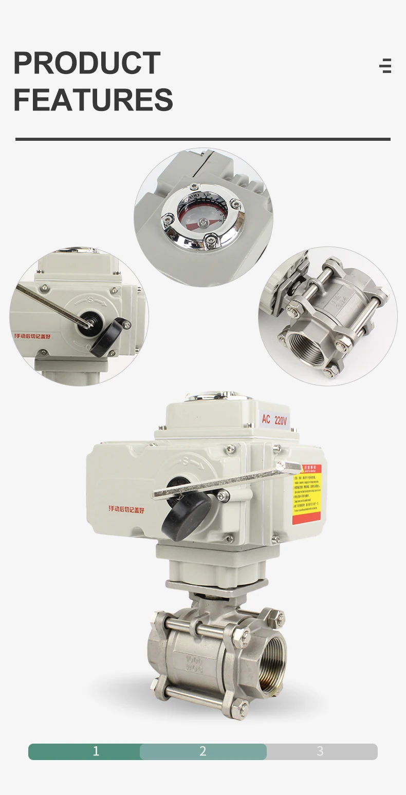 Elettrovalvola YMER Electric Ball Valve Stainless Steel 304 Three-piece DN8-DN100 High Temperature Open/close with Auxiliary Switch NPT BSP Acqua e vapore — dettaglio 3