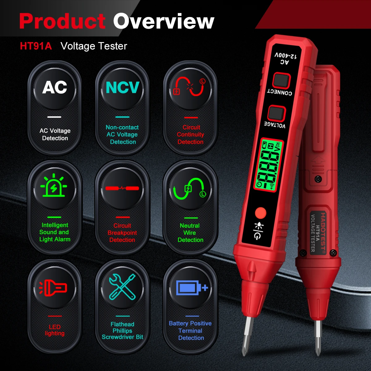 HABOTEST HT91A Berührungsloser AC-Spannungsprüfer Digitaler Spannungsdetektor Elektrischer Teststift Spannungsprüfstift – Detail 2