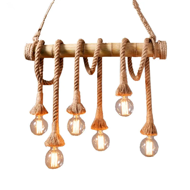 2025 Vintage Rope Bamboo Pendant Lights Personality Loft Lights Hemp Rope Wood Lamp For Kitchen Cafe Bar Decor