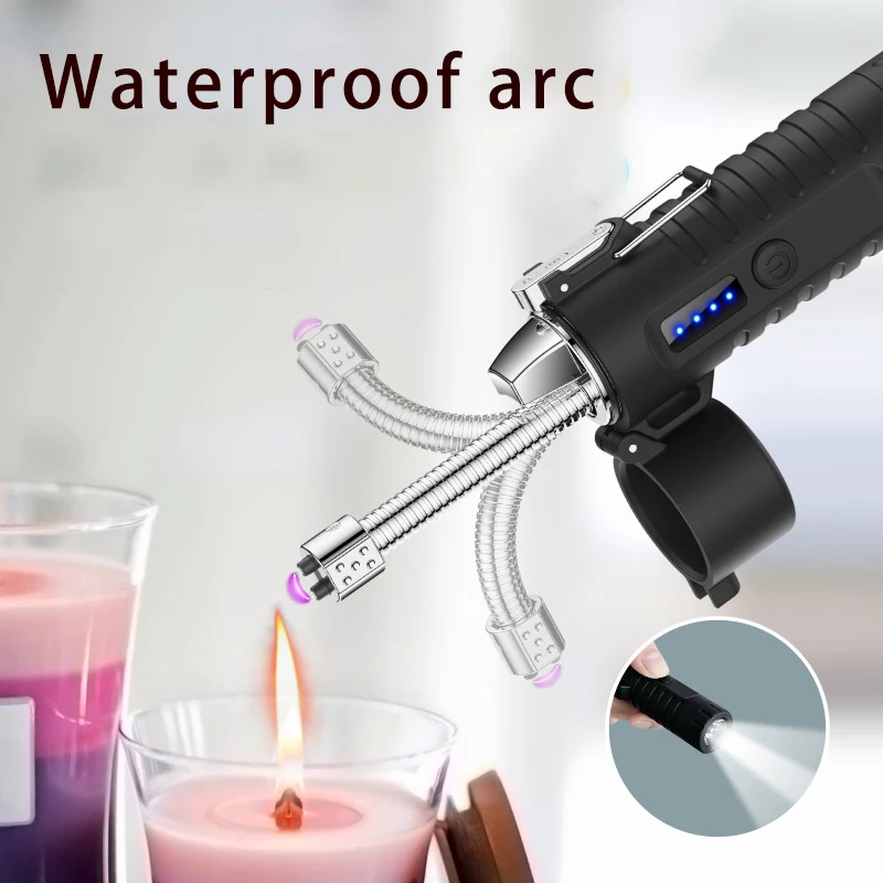 Multi functional and exquisite outdoor lighter flashlight with retractable rotating hose, sealed and waterproof charging