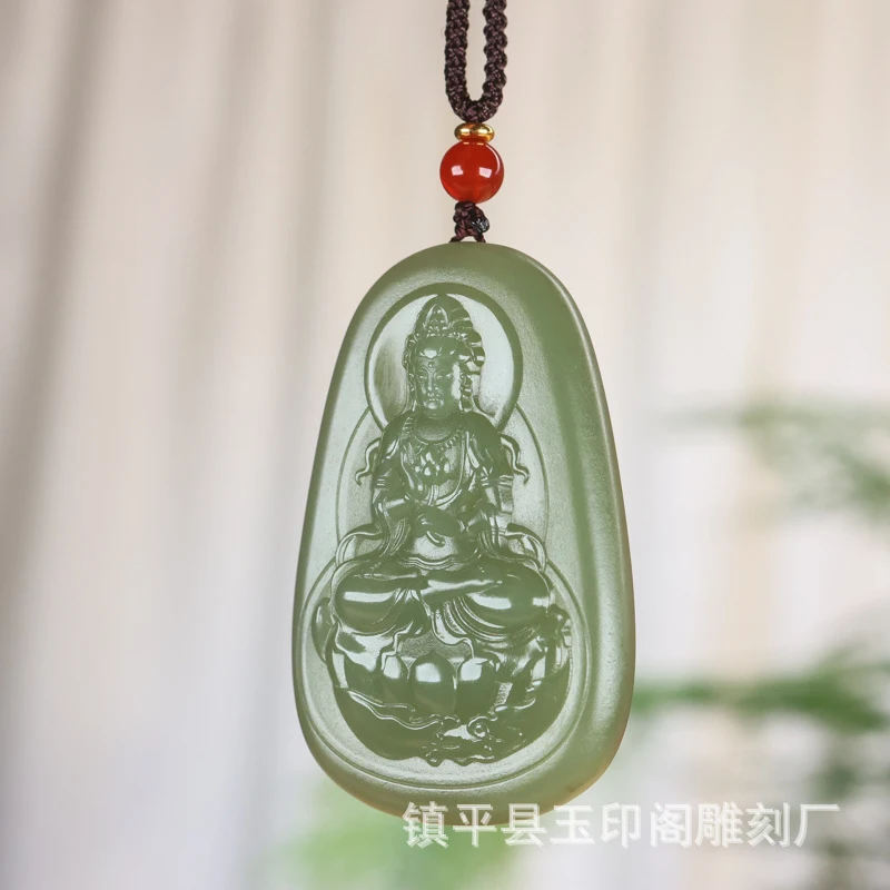 

Натуральный нефритовый кулон Гуаньинь из Хэтиан-Цинхая, озерно-зеленый, для мужчин, модный и универсальный.