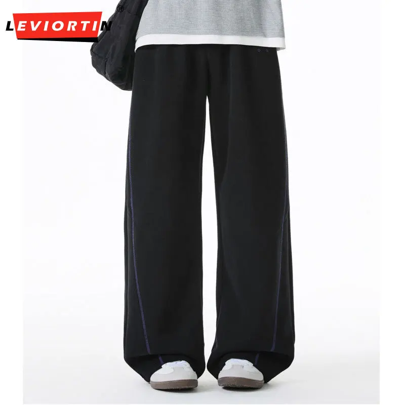 

2025 Men's Spring and Autumn Youth Popular Style Texture Clear Line Split Straight Tube Loose and Simple Casual Sports Pants