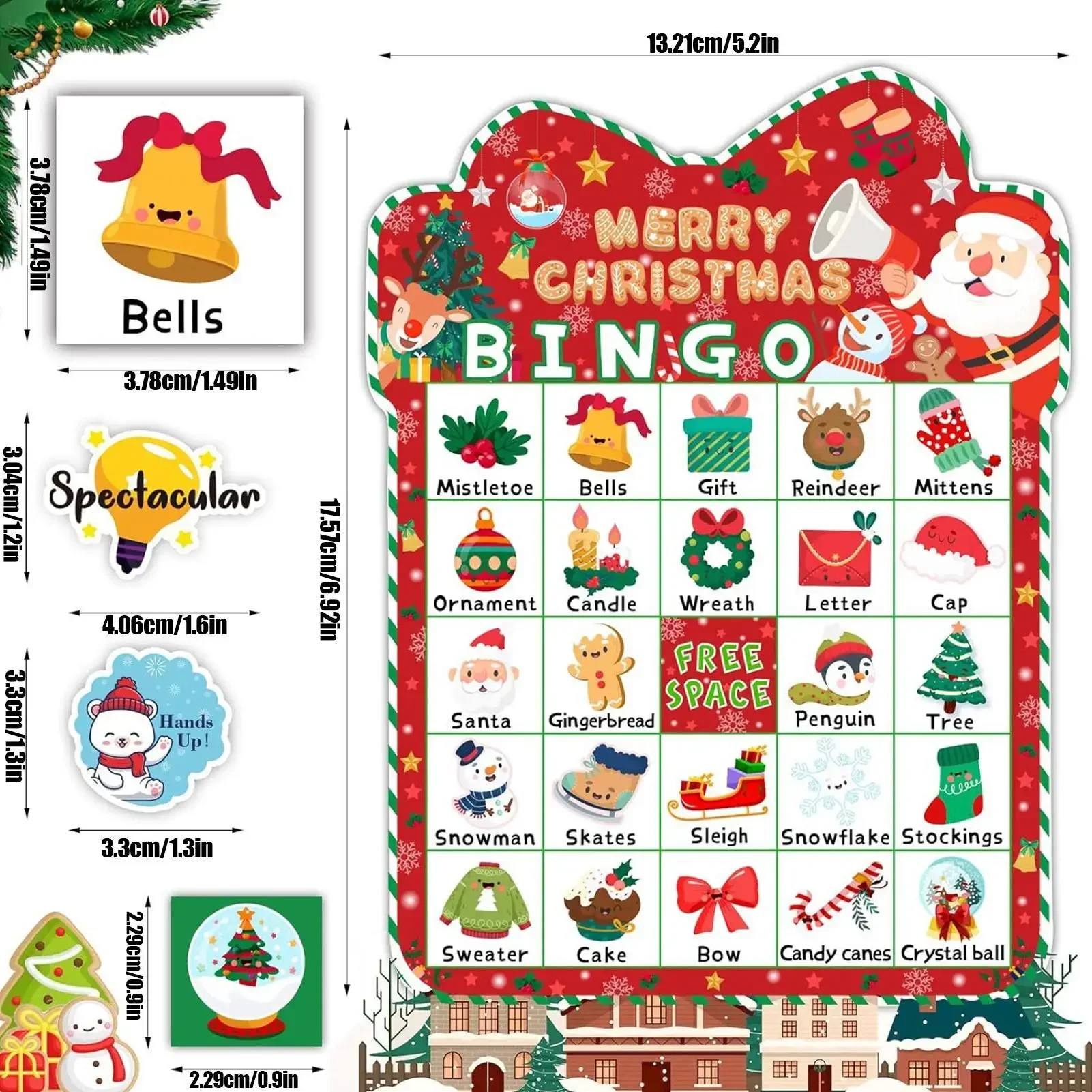 33 قطعة من بطاقات ألعاب البنغو لعيد الميلاد لـ 24 لاعبًا لعبة لوحية للحفلات العائلية للبالغين والأطفال وعطلات احتفالية والترفيه ونشاط عيد الميلاد #6