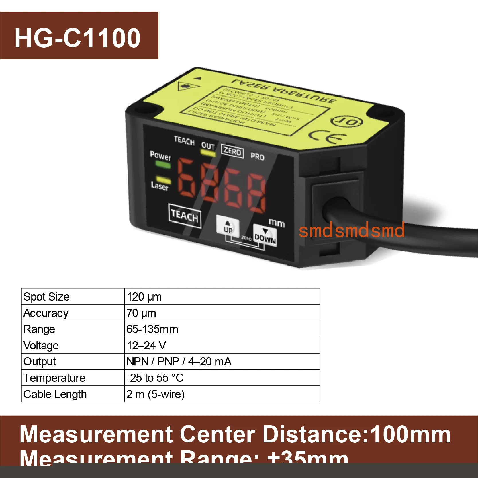 HG-C1030/C1050/C1100/C1200/C1400 Laser Displacement Sensor PNP/NPN 4-20mA/0-5V Output High Precision