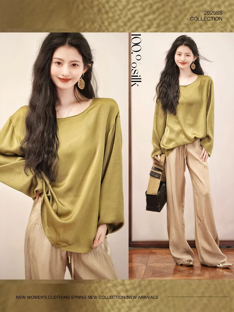 

Шелковая блузка Ele Long Sve из перламутрового шелкового сатина от Zhao Da Xi: простой дизайн для молодых женщин