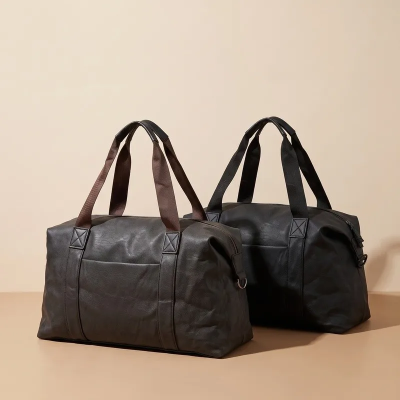 Men's Large Capacity PU Leather Duffle Bag Gym Sports Handbag Shoulder Crossbody Travel Weekender Workout Business Trip Bag