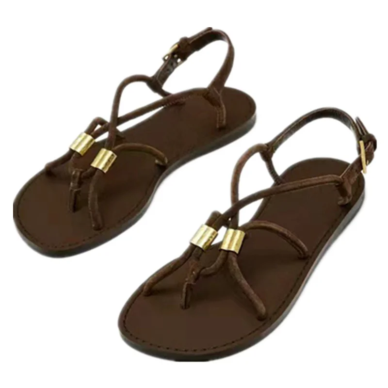 

Элегантные французские сандалии на плоской подошве из овчины, женская минималистичная женская обувь, женские винтажные сандалии Roma