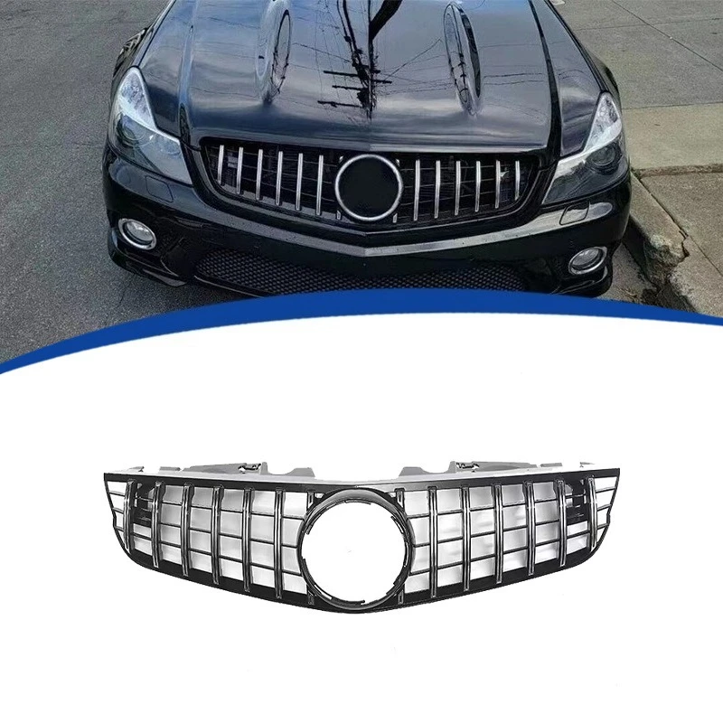 Für Mercedes Benz SL Klasse R230 2010-2012 GT Vertikaler Kühlergrill ABS Direkter Ersatz Upgrade AMG Look Hochglanz Schwarz