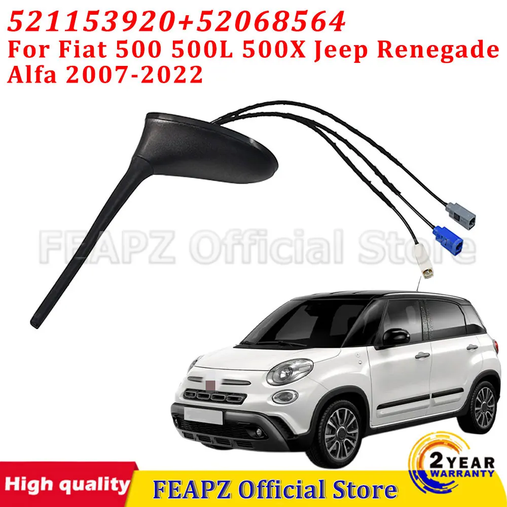 Roof Antenna Base And Mast Kit DAB GPS 3 Cable 521153920 52068564 For Fiat 500 500L 500X Jeep Renegade Alfa 2007-2022