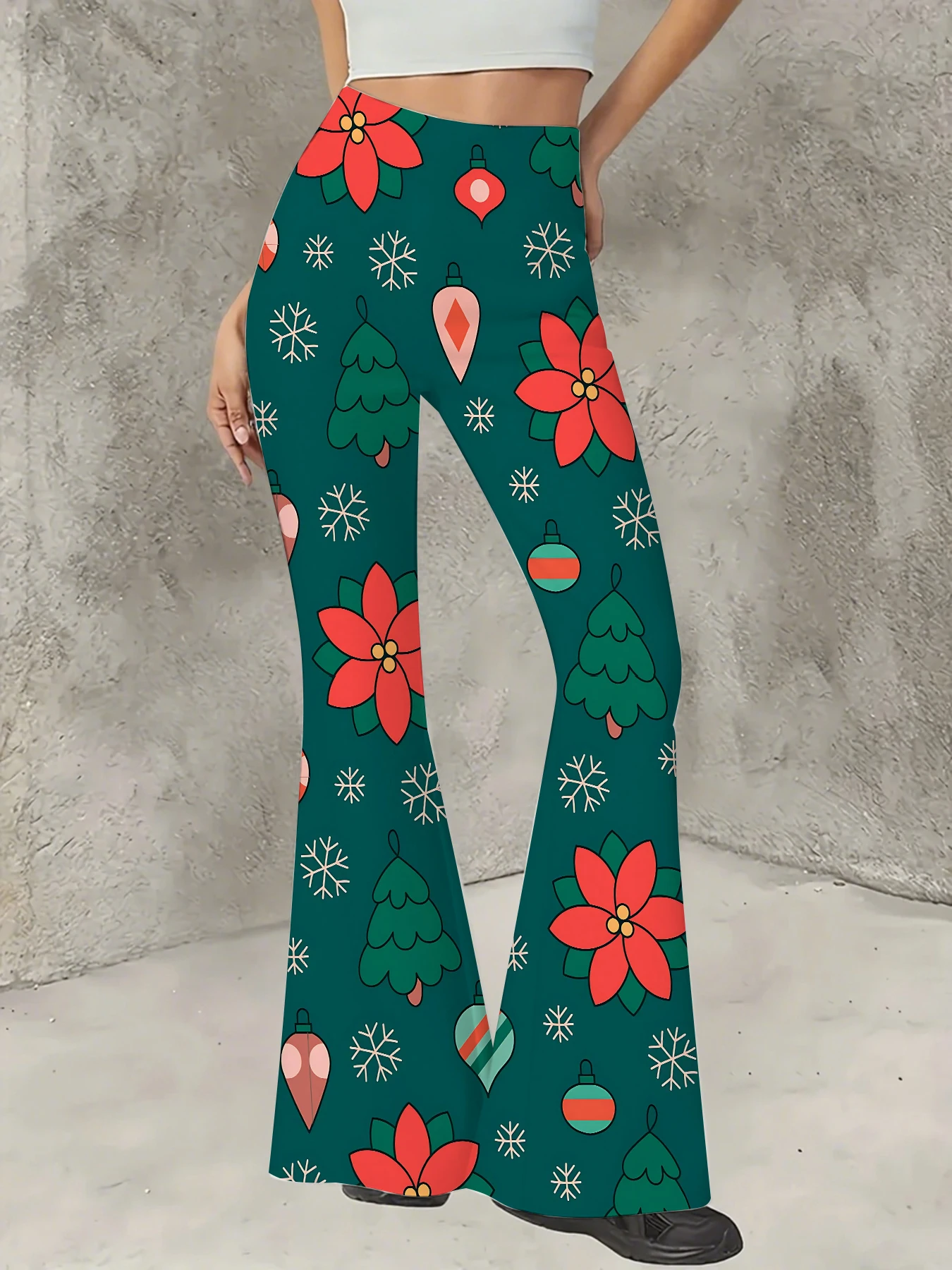 

Women's Striped Print Flare Pants Loose Fit Knit Wide Leg Bell Bottom Trousers