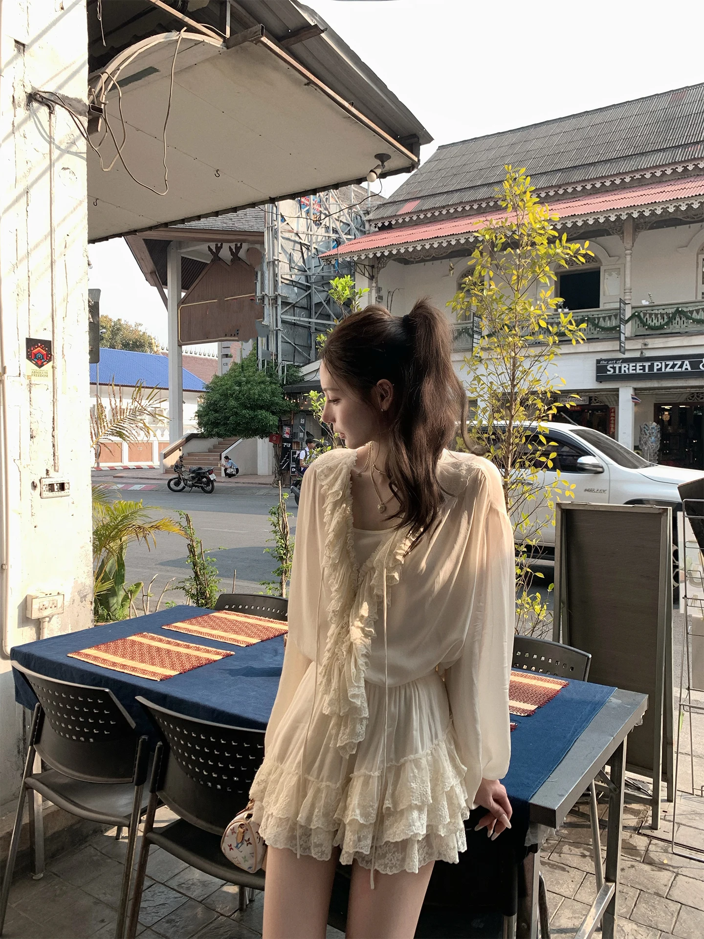 

Pinky Piggy High Waist Lace Trim Shirt And Skirt Set Custom Dyeing Fashionable Spring Outfit for Women Long Sleeve Casual Wear