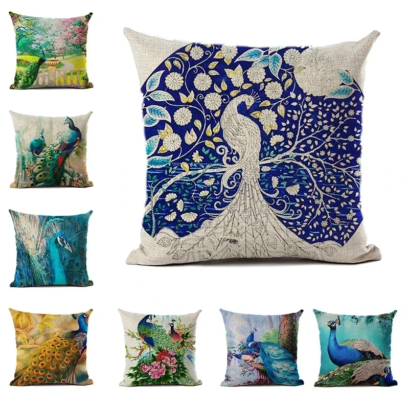 Bird Cushion Cover Classical Peacock Feather Pattern throw Pillow Case Nordic Living Room Leisure Decoration