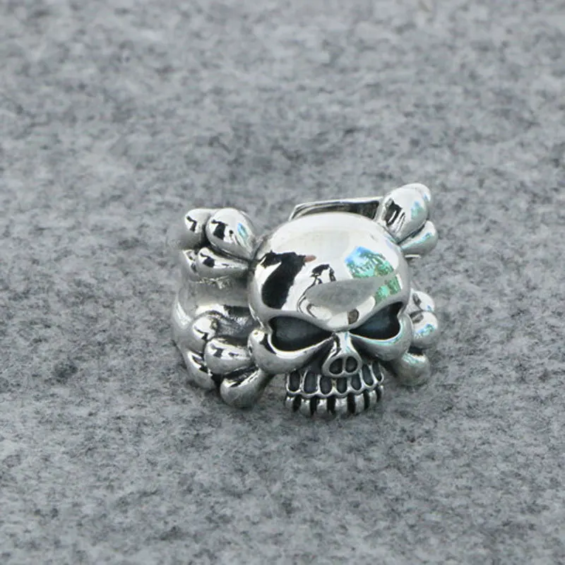 Exaggerated Silver Jewelry S925 Sterling Silver Personalized Skull Ring Men's Original Design Retro Thai Silver Ring