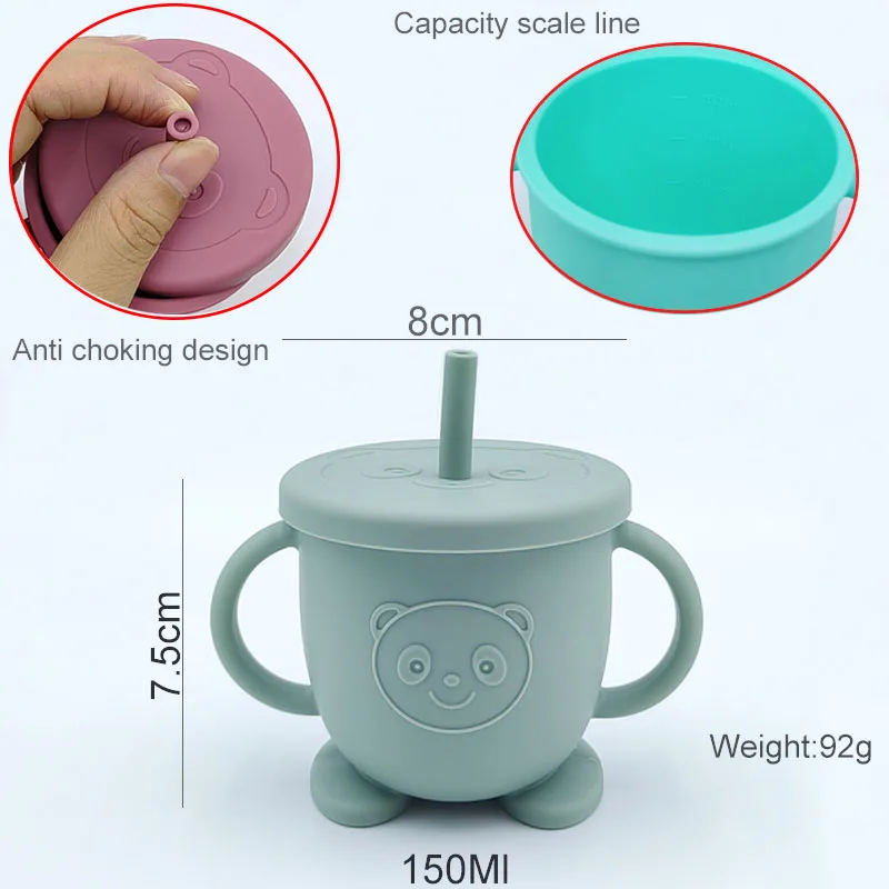 Tazza per l'alimentazione del bambino nome personalizzato gratuito tazza di paglia in Silicone Cartoon Bear Sippy Cup a prova di perdite antiscivolo per bambini bicchieri per bambini