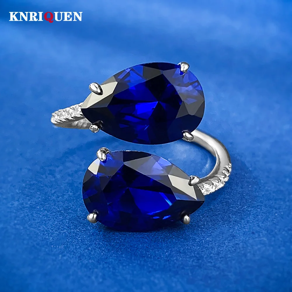 

Retro 100% 925 Real Silver 8*12mm Pear-Shaped Sapphire Rings for Women Gemstone Wedding Band Party Fine Jewelry Birthday Gifts