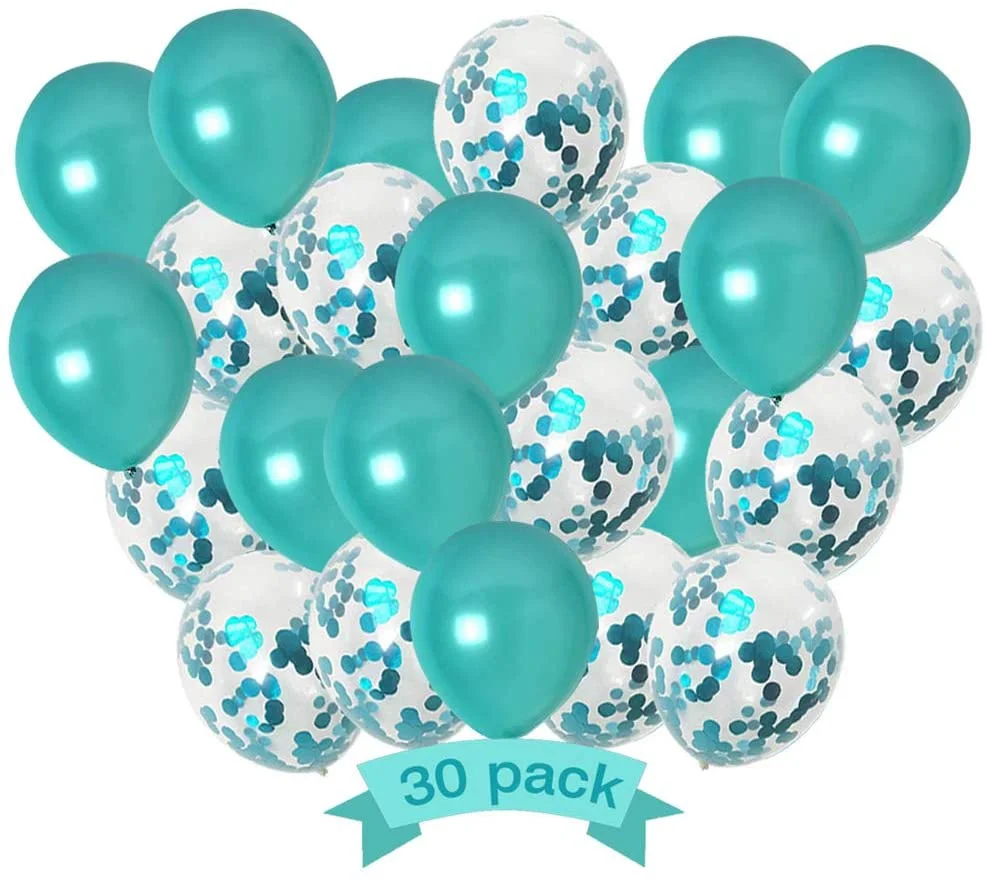 Blaugrüne türkisfarbene Luftballons und türkisfarbene Konfetti-Ballons für Party, Geburtstag, Hochzeit, Verlobung, Abschlusszubehör – Detail 1