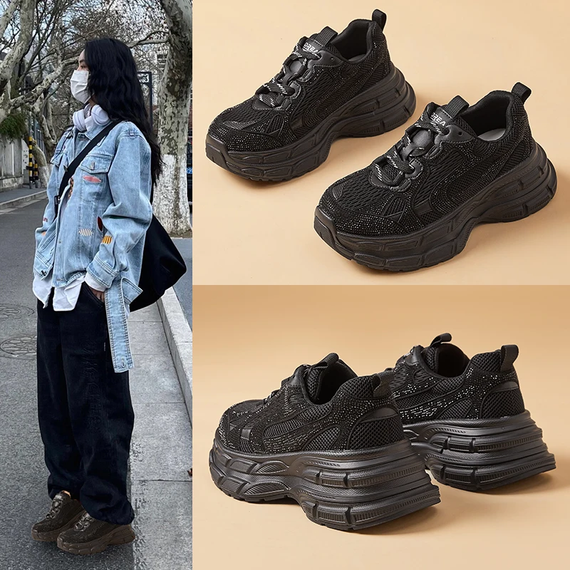 

Original Design Hight Quality Winter Plush Warm New Flat Sneakers For Women's Black White Mixed Colors Height Increasing Shoes