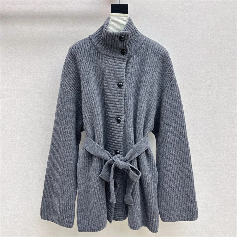 

Кардиган для женщин. Новый шерстяной топ с длинными рукавами на зиму. 2025. Однобортный облегающий женский свитер с высоким воротником. Трикотаж.