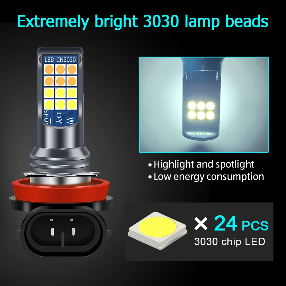 2x NEW Two colors H11 H8 9006 HB4 HB3 H16 H10 PSX24W PSX26W P13W Car Fog Lights Bulb Day Driving Running Light 6000K 3000K 12V