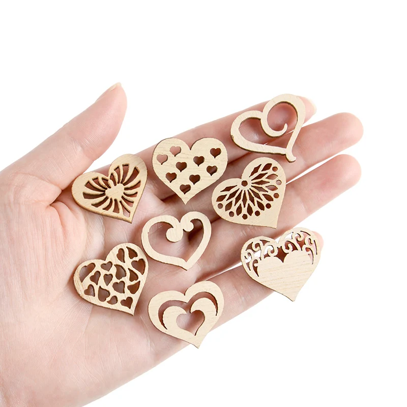 50/100pcs Hollowed Heart Pattern Small Natural Wooden Slice Scrapbooking Embellishments DIY Craft Heart Shape Love Wood Chip