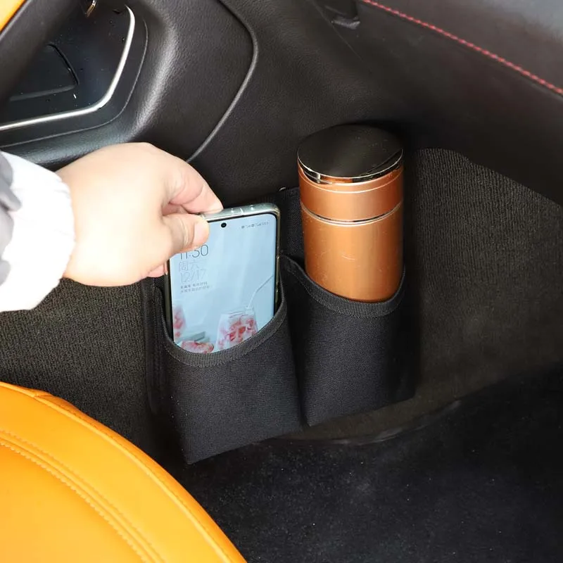 

For 2014-19 Chevrolet Corvette C7 Car co-pilot Passenger Seat Water Cup Storage Bag Interior Accessories 1Pcs Oxford Cloth Black