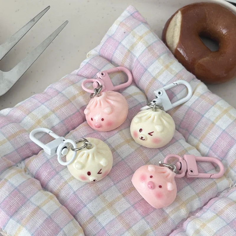 Llavero Kawaii Mini Bao Zi para Niñas y Mujeres, Lindo Colgante de Resina con Forma de Cerdo y Oso, Accesorio para Mochila y Llaves de Coche