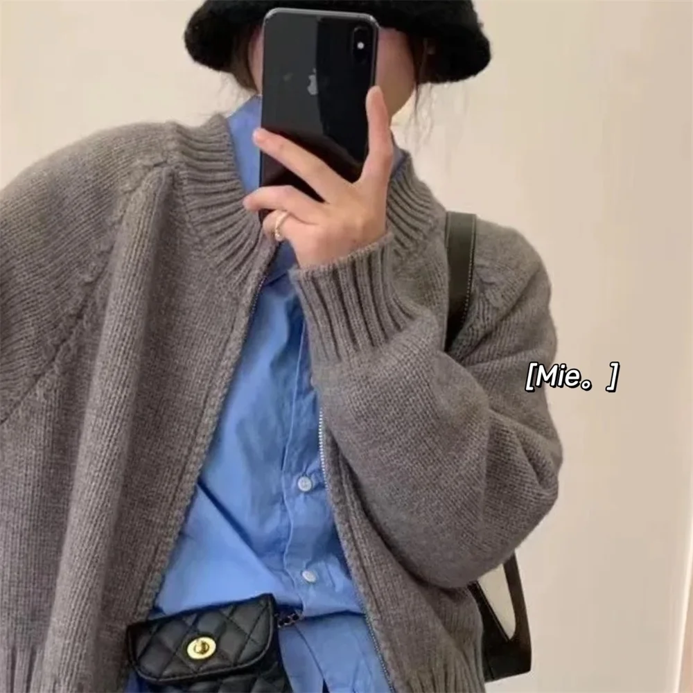 

Retro Angora Fce Soft Cozy Knitted Sweater Carrot Color Brued Texture V-Ne Long Sve Cardigan Women's Autumn Faion