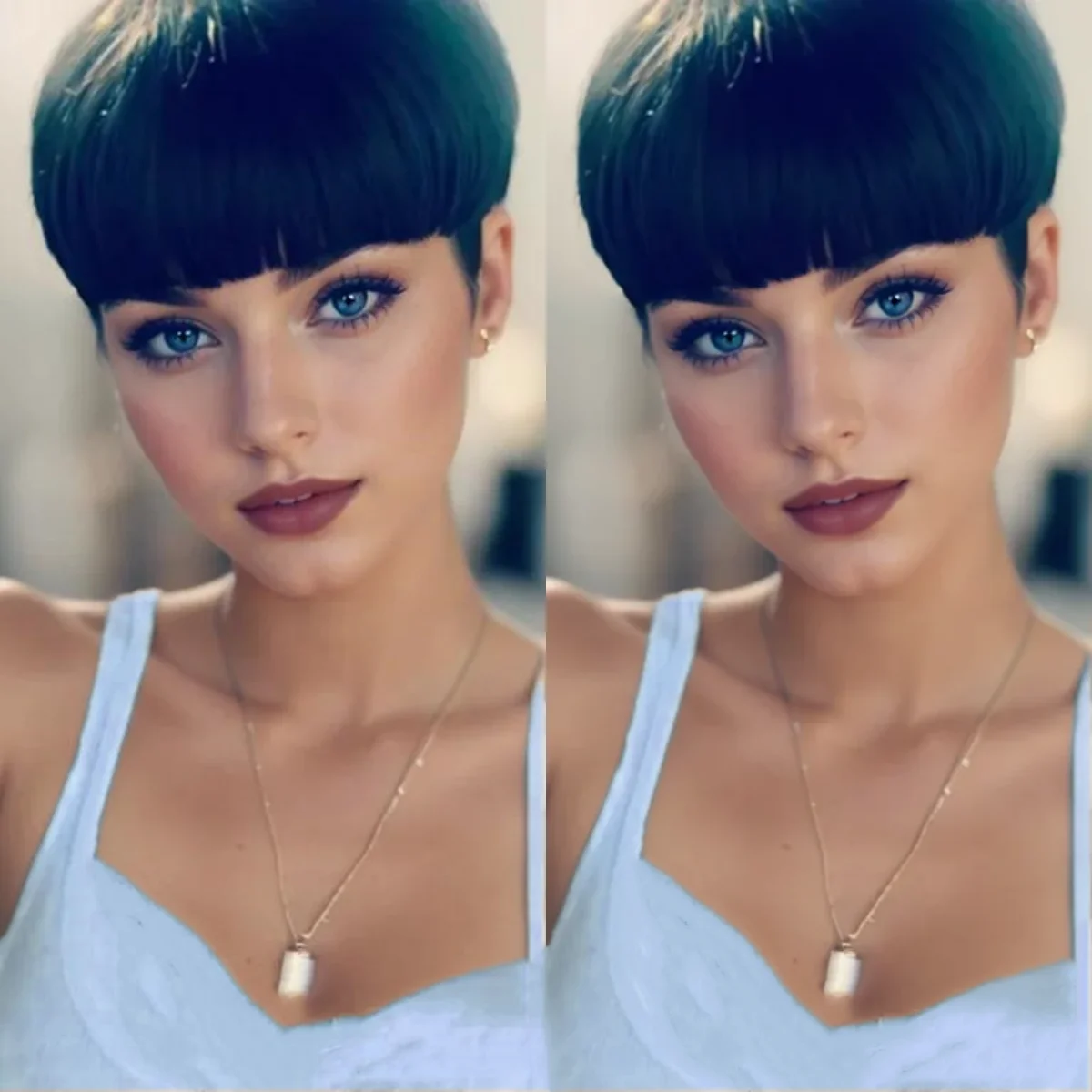 짧은 레이어드 픽시컷 가발, 인모 100% 풀머신메이드 가발, 블랙 99J 브라운 색상, 여성용 여름 데일리룩, 간편 스타일