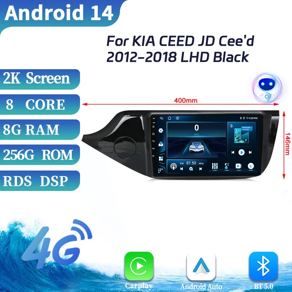 For KIA CEED JD Cee'd 2012-2018 Left Hand Drive Black Android OS Car Radio Multimedia Player Navigation Carplay Bluetooth Screen