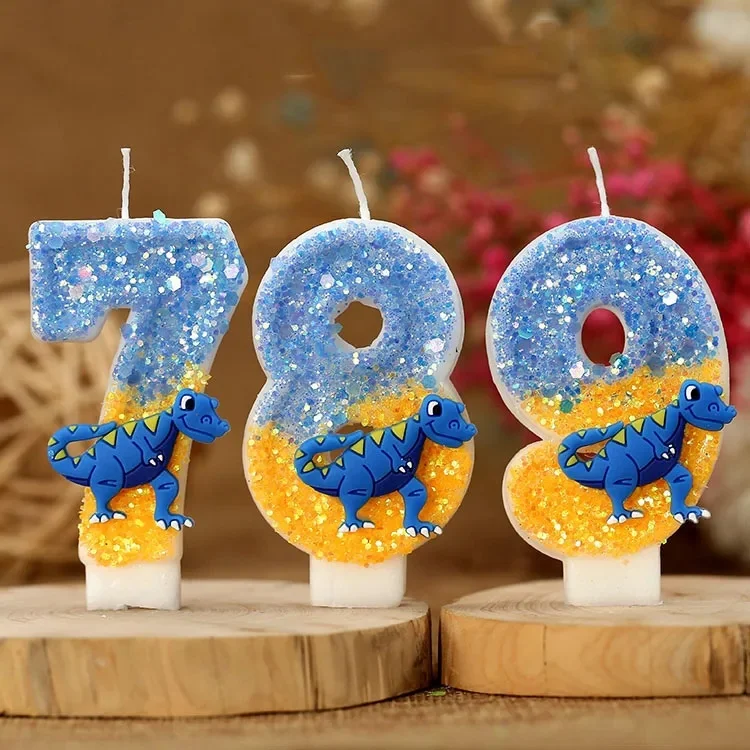 Boy Number Birthday Candle Dinosaur Blue Candle Children's Cake Decoration Sparkling Surprise Candle