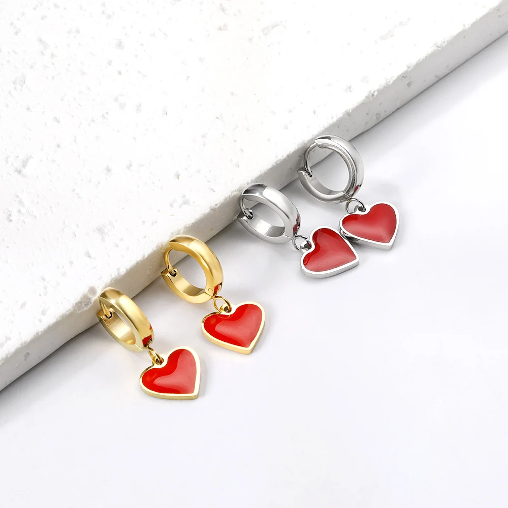 

Dangle Hoop Earrings Love Heart 316L Stainless Steel No Fade Cubic Zirconia Clip Earrings For Women Wedding Party Jewelry Gift