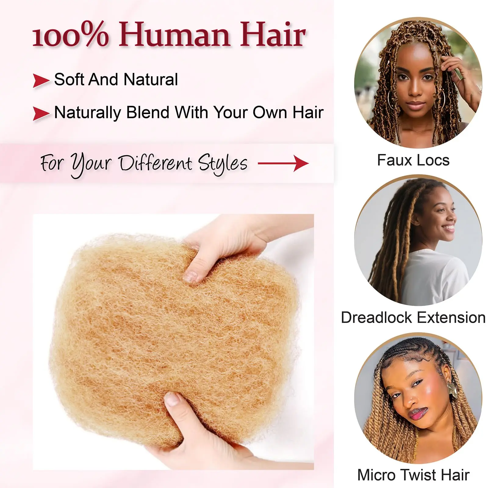 Blonde Bulk Hair With Crochet Brazilian Afro Kinky Curly Human Hair Bulk For Dreadlocks Extensions Repair Locs Mini Twist Braid