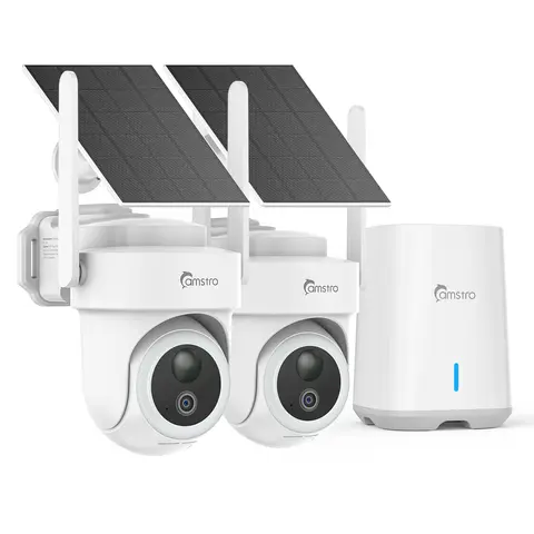 Camstro 4K Solar Wireless Security Camera System, 360° PTZ Home Surveillance Kit with AI Motion Tracking, 5G/2.4GHz Dual WiFi, Two-Way Audio, IP66 Waterproof