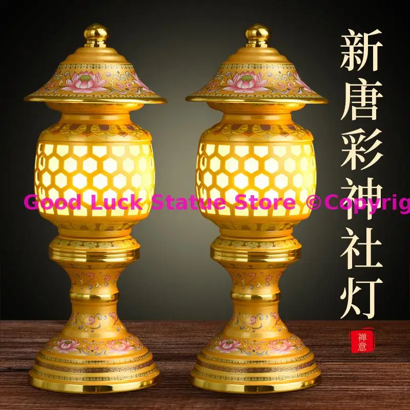 2pcs Buddhism high grade HOME Temple shrine enshrine worship bring wealth money good luck buddha God of wealth lamp 28cm