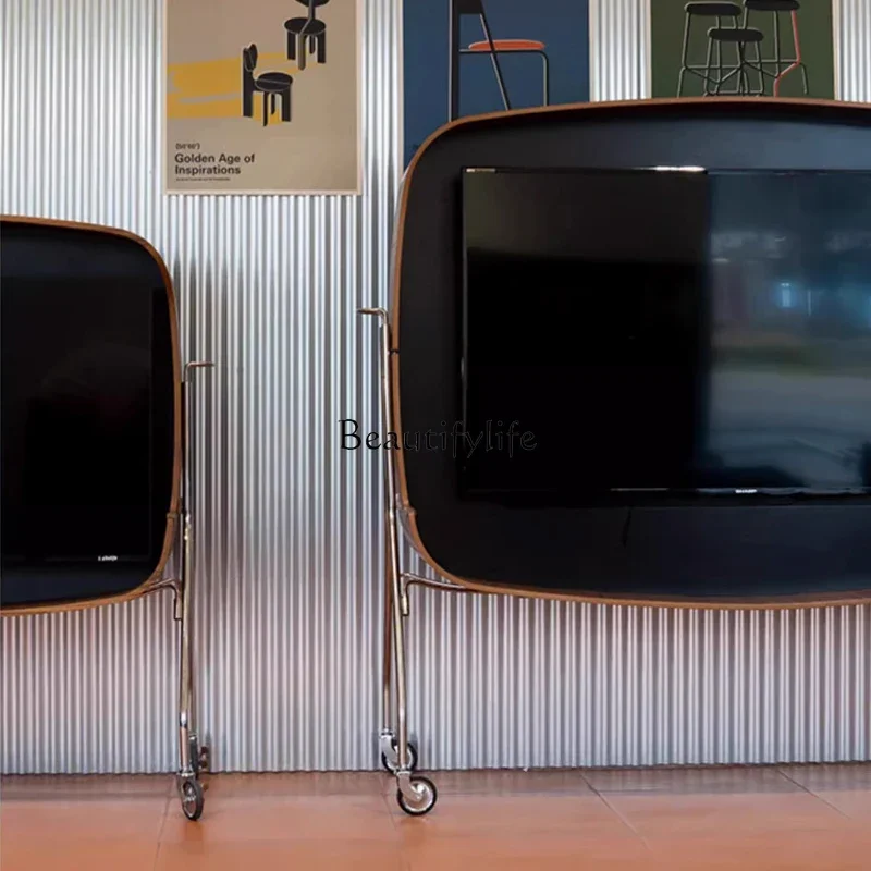 02ld14Retro TV Rack Movable Home Floor Solid Wood Display Rack