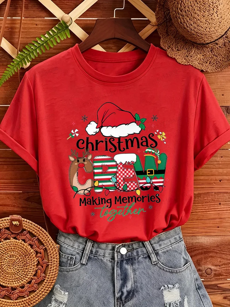 Christmas Crew Making Memories Together T Shirt Family Matching Christmas Outfit Santa Hat Graphic Tee Tops Xmas Party Shirts