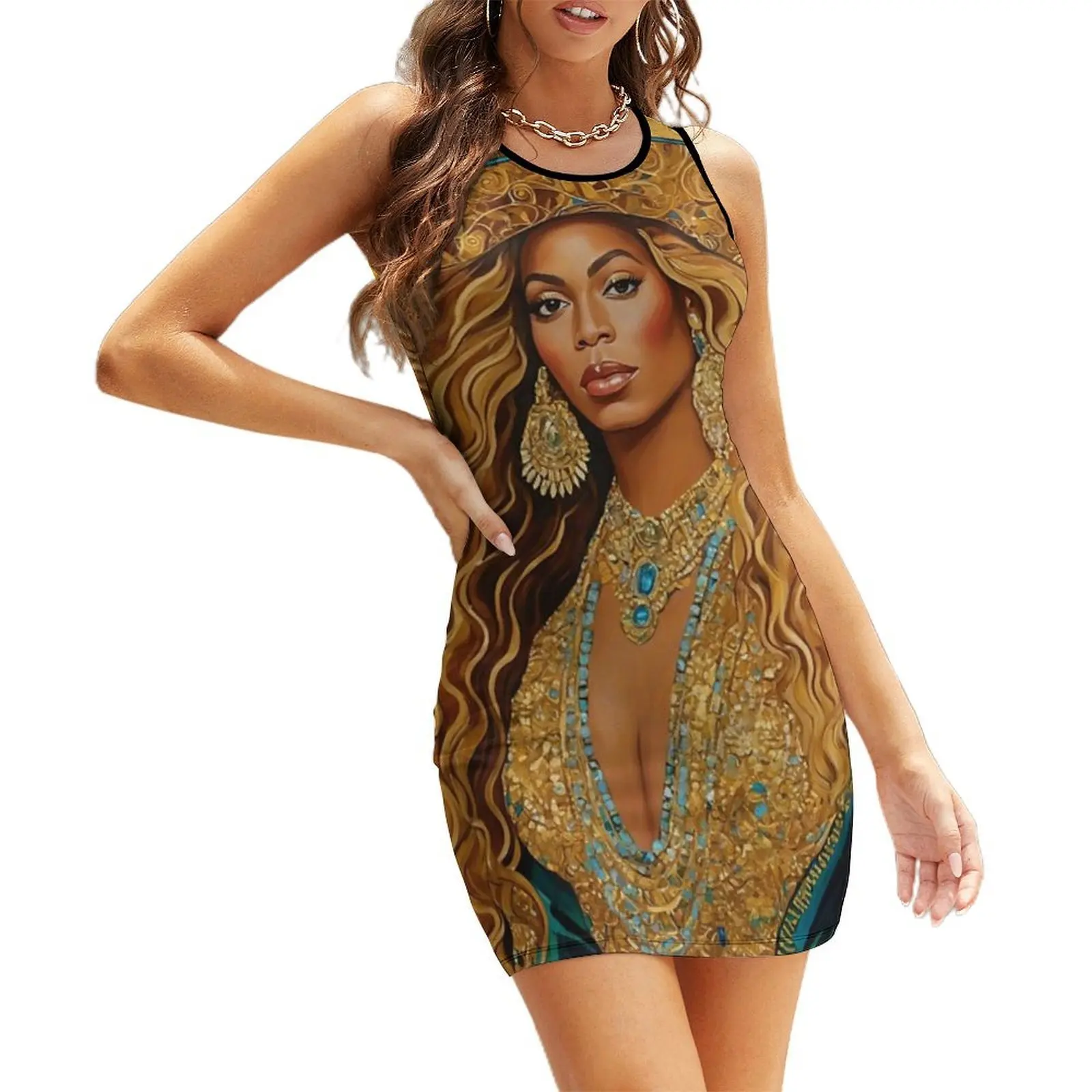 

Ornamental Gold: A Musical Theme Sleeveless Sundress Party dresses for women Female clothing