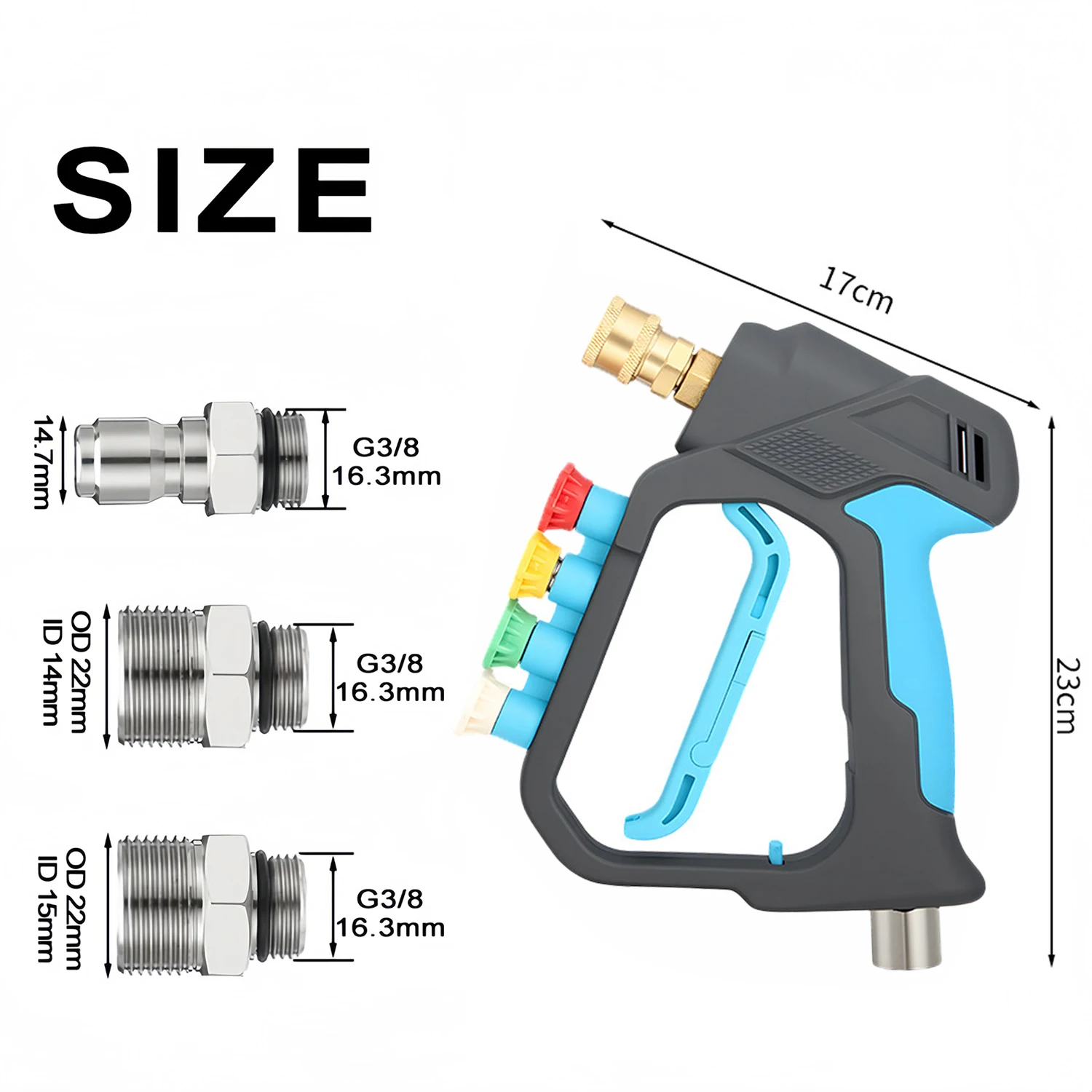 

Compact Short High Pressure Car Wash Gun Rotating Anti-Tangle 4-Color Nozzle Set for Home Professional Car Beauty Detailing